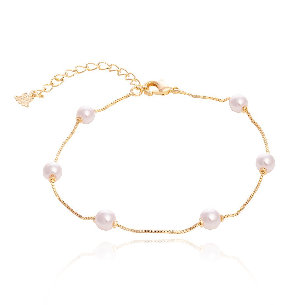 Pulseira Perola 6mm Espaçado C/fecho Lagosta