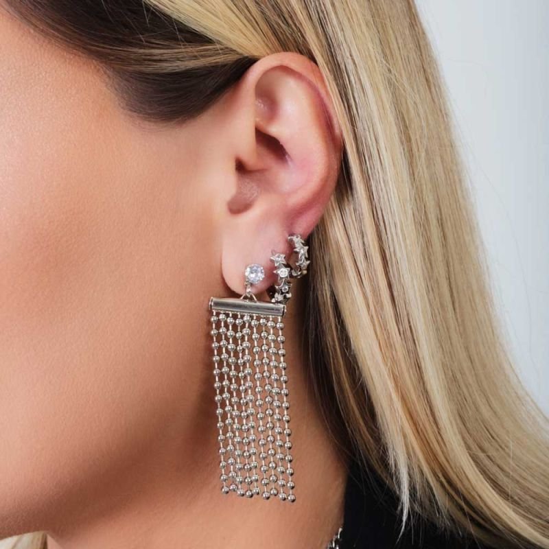 Brinco Franja Bolinha 2mm C/zirconia