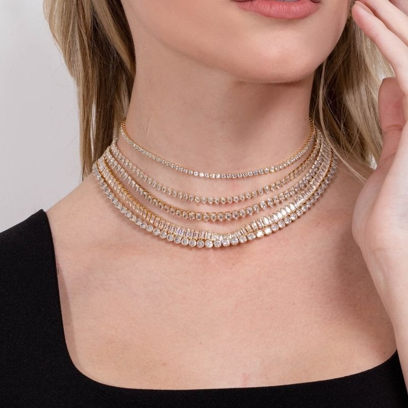 Colar Riviera Baguete 5mm Com Fecho Lagosta 35/40cm