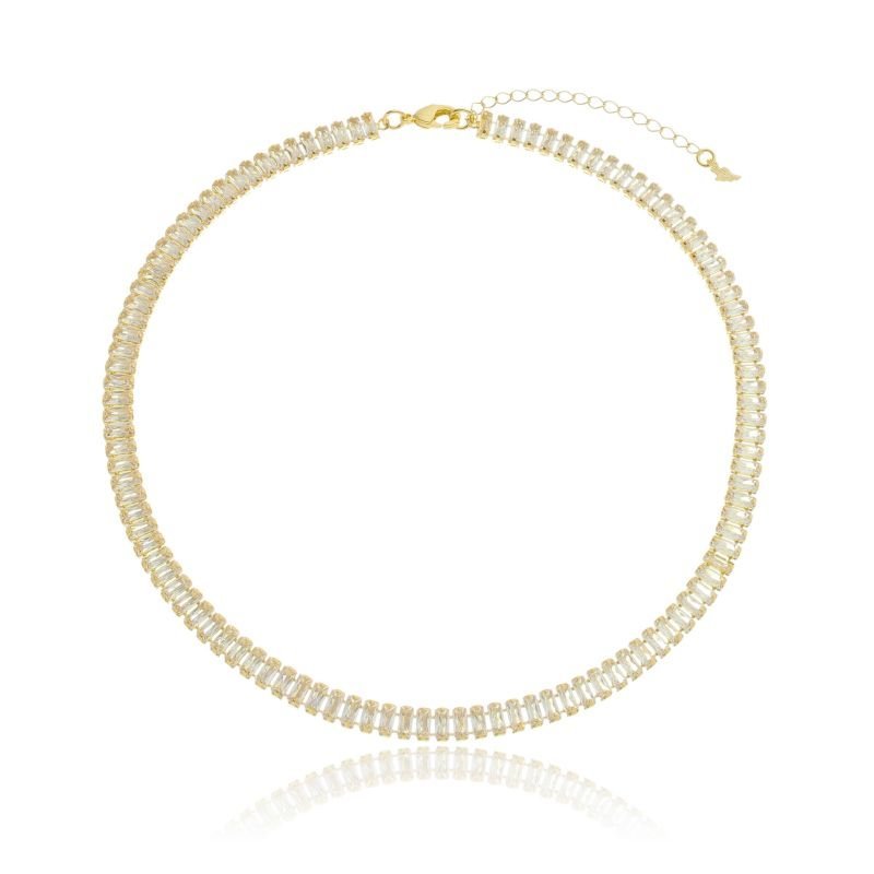 Colar Riviera Baguete 5mm Com Fecho Lagosta 35/40cm