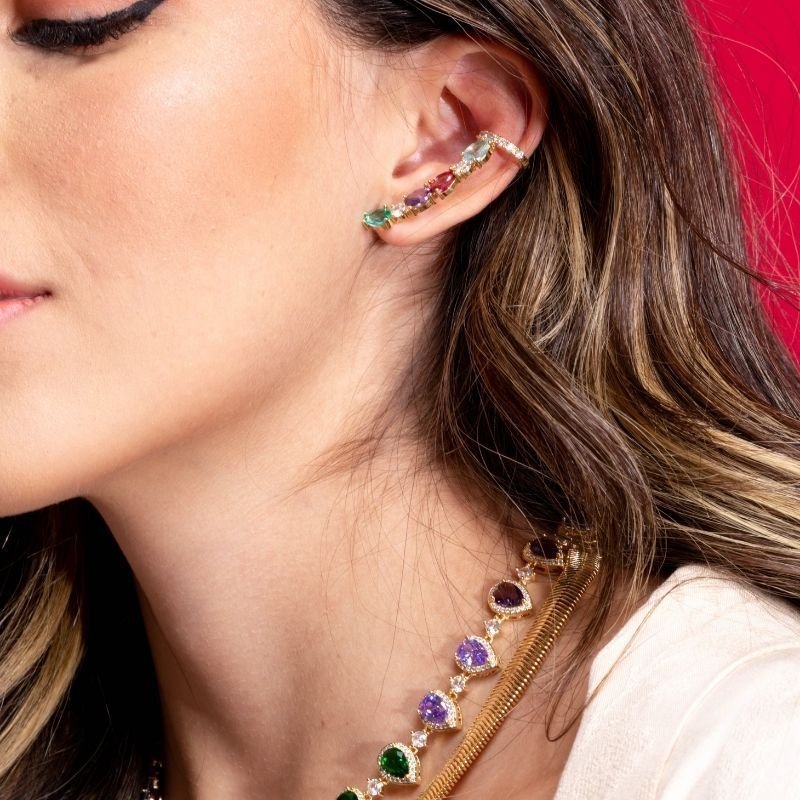 Brinco Ear Cuf C/3 Zirconia Gota Color