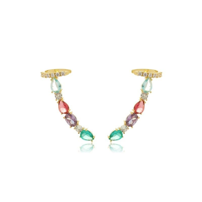 Brinco Ear Cuf C/3 Zirconia Gota Color