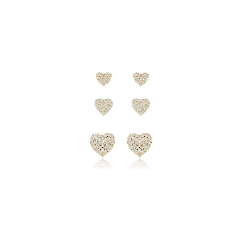 Brinco Trio Coração C/zirc.
