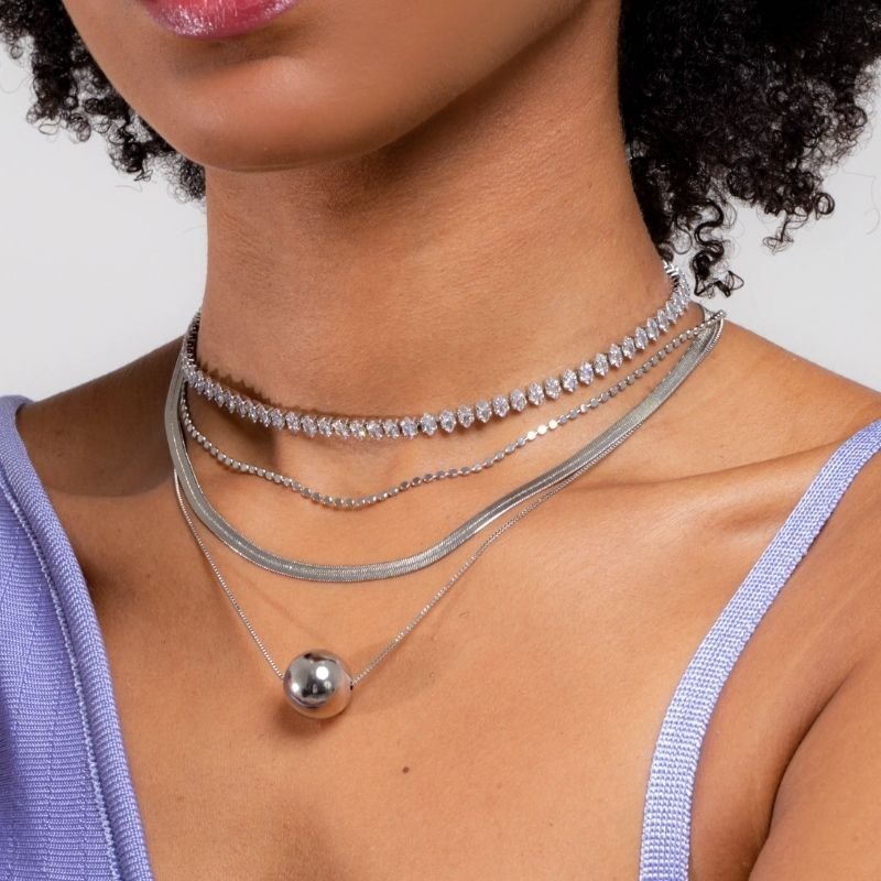 Colar Veneziana C/bola 16mm Fecho Lag. 40/45cm