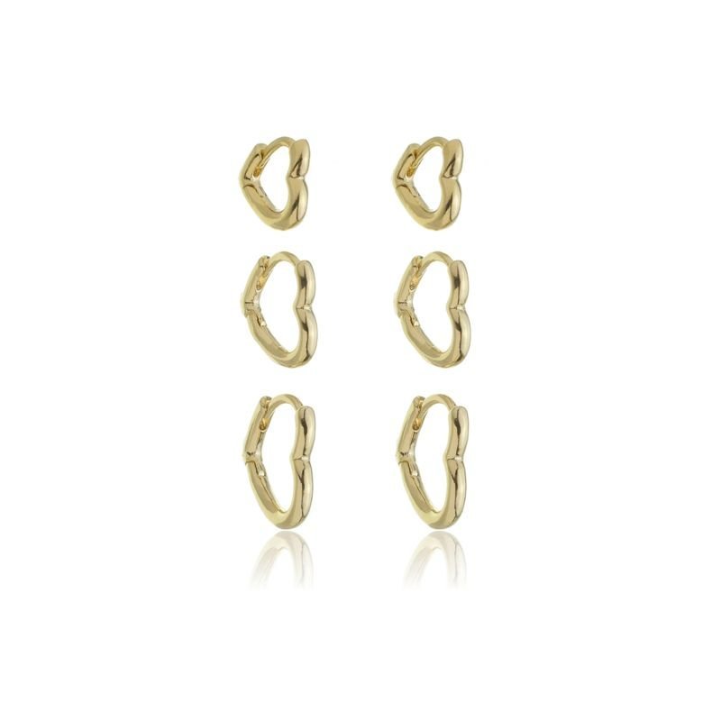 Brinco Trio Coração Liso 2mm