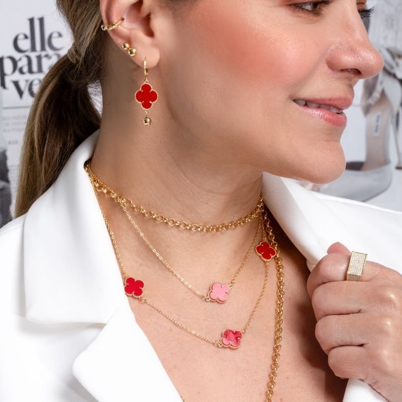 Colar Choker Trevo De Acrílico Corrente De Elos
