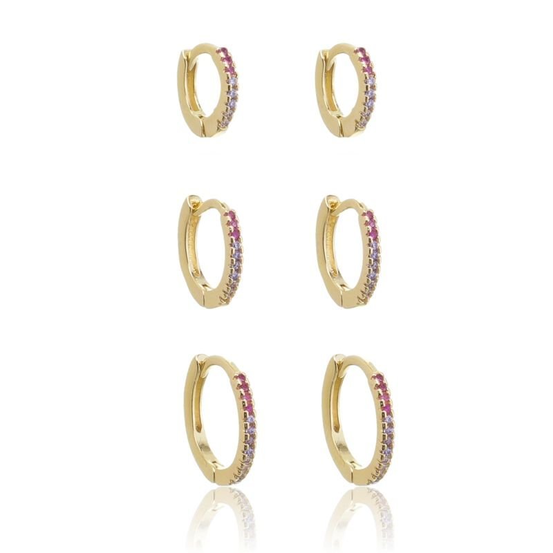 Brinco Trio Argola C/zirconia Color 1,5mm