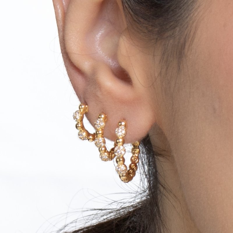 Brinco Trio Em Bolinhas Com Flor Em Zircônia