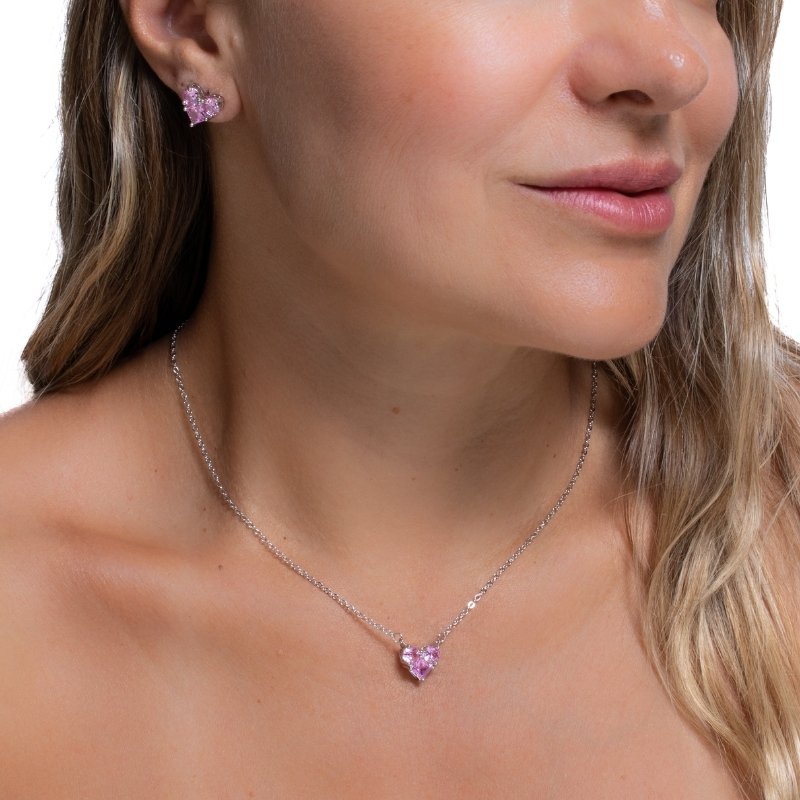 Conjunto Cadeadinho Corações Com Zircônia 40/45cm