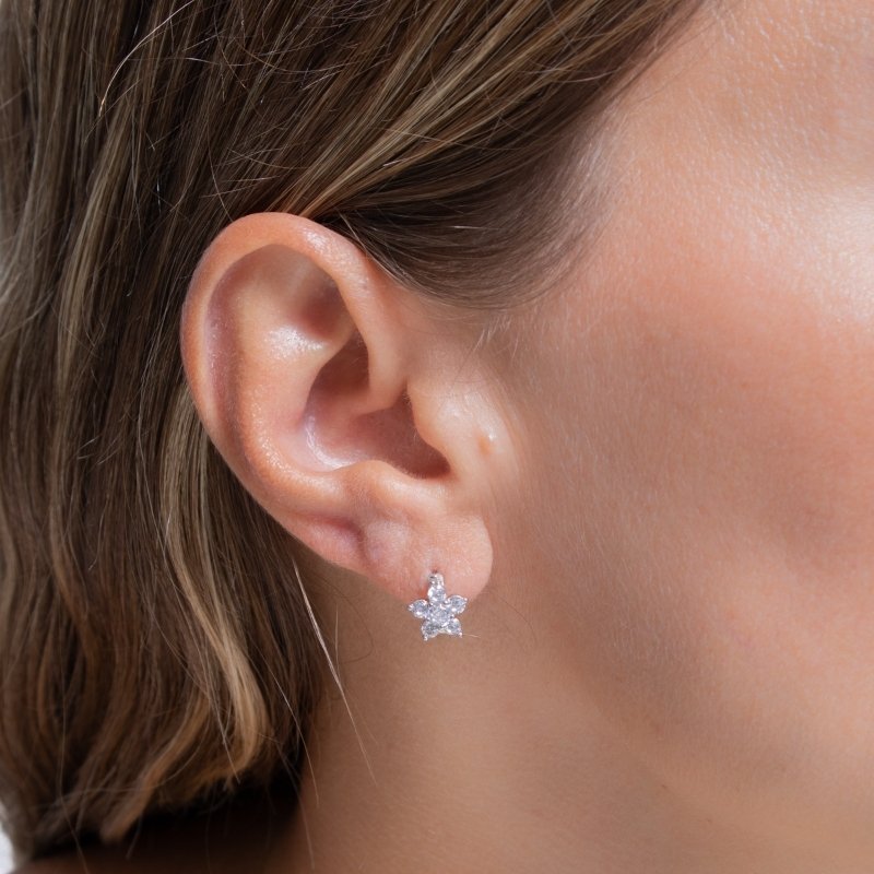 Brinco De Flor Articulado Em Zircônia