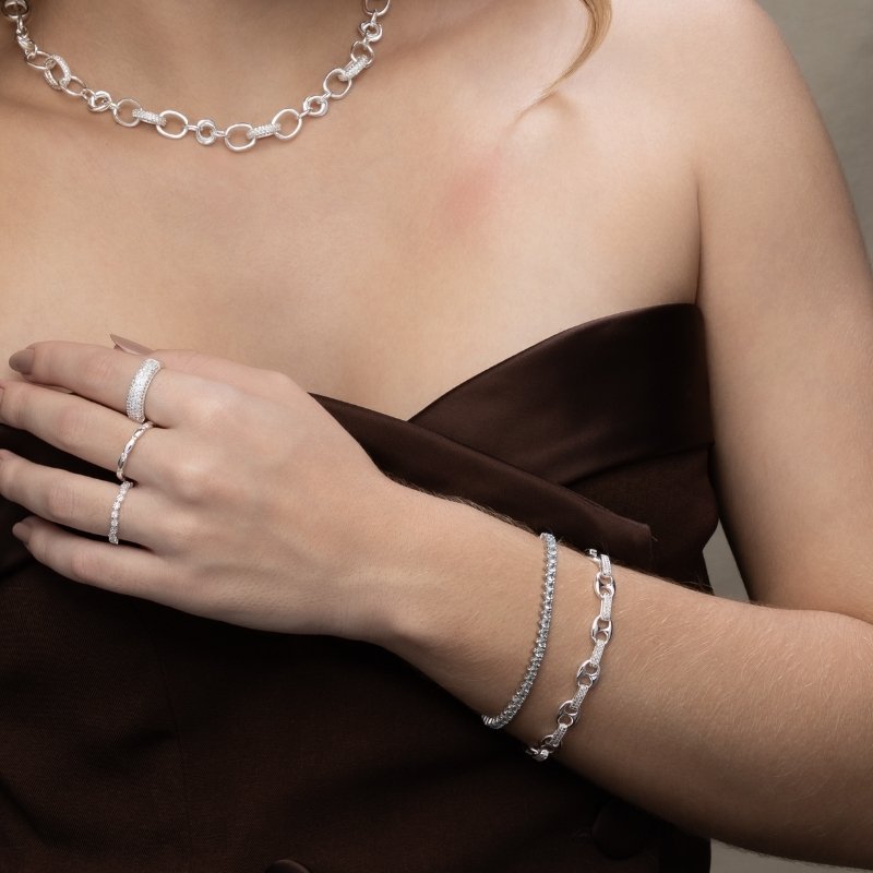 Pulseira Riviera Coração Prata925 Com Banho De Rodio-sr