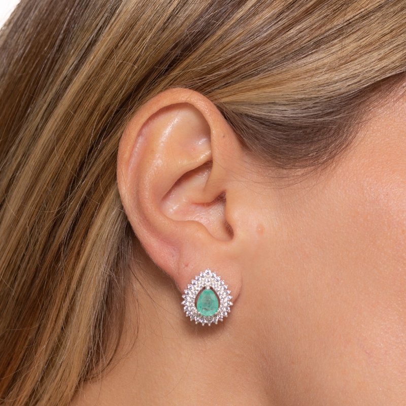 Brinco Gota 17mm Cravejado Prata 925 Sr