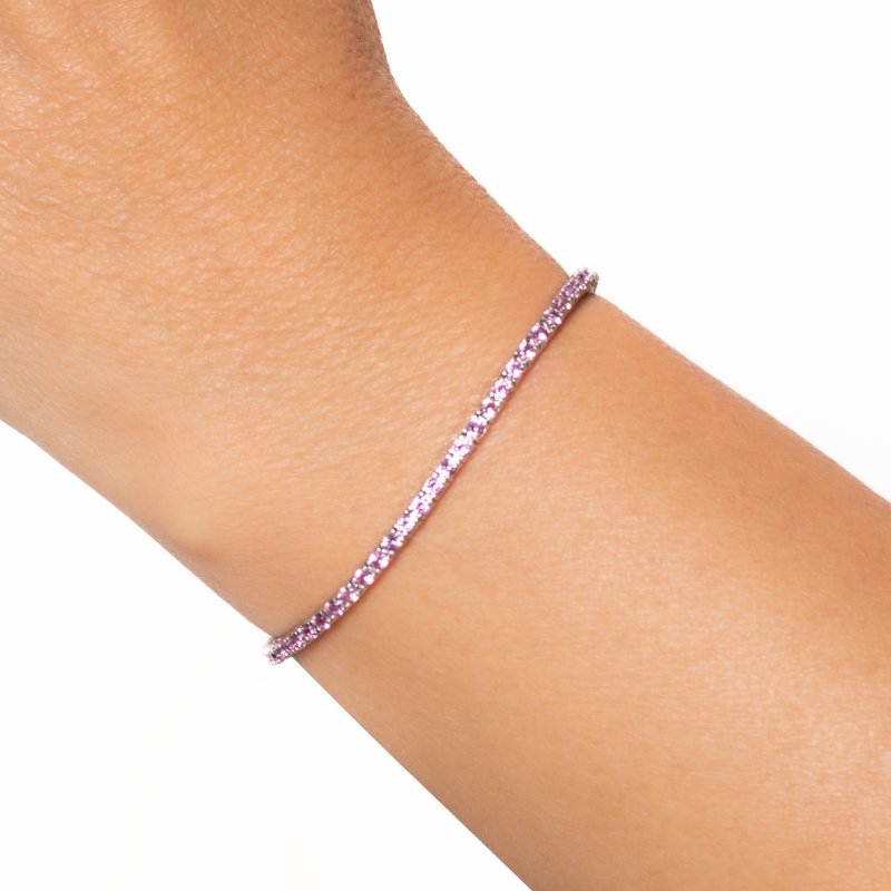 Pulseira Riviera Em Zircônia 2mm Prata 925 Com Bnho De Rodio- Sr