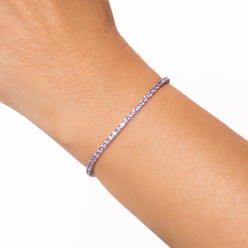 Pulseira Riviera Em Zircônia 2mm Prata 925 Com Bnho De Rodio- Sr