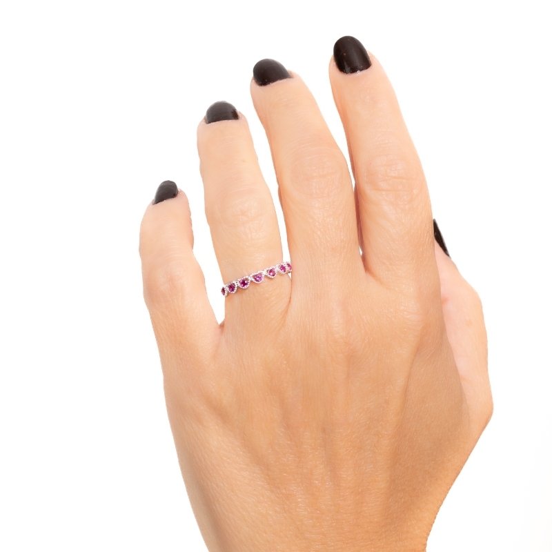 Anel Aparador Coração Com Zircônias Pink Prata 925-sr