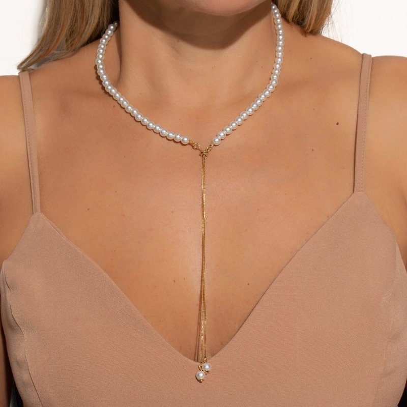 Colar Gravata Perola 6mm 30/40cm