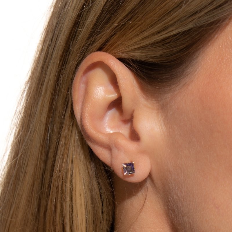 Brinco Quadrado 6mm Em Zircônia