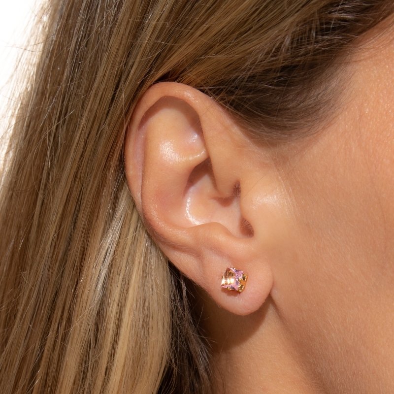 Brinco Quadrado 6mm Em Zircônia