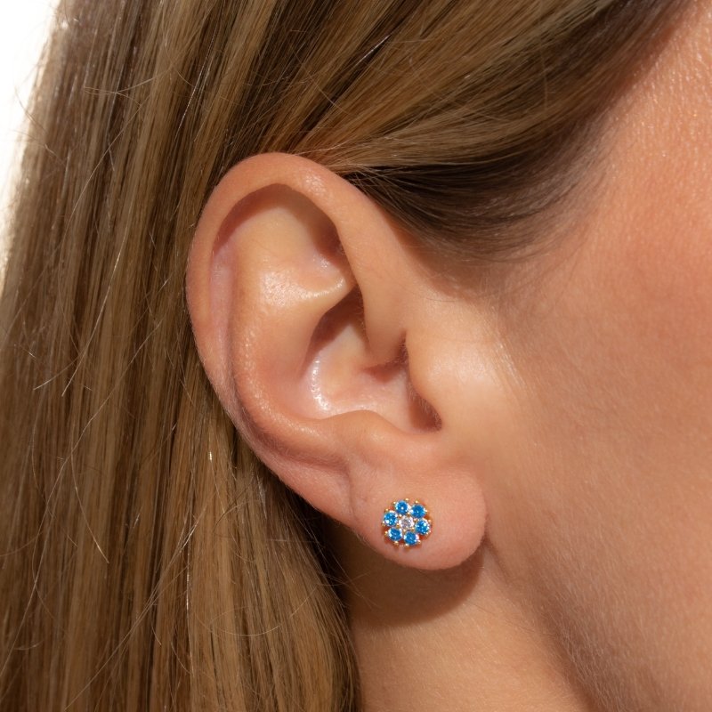 Brinco Flor 6mm Cravejado