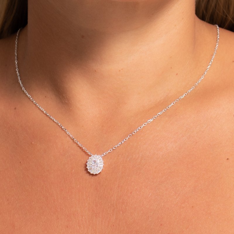 Colar Cartier Oval Cravejado 45cm Prata 925-sr