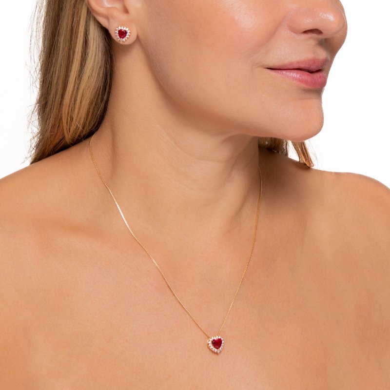 Conjunto Veneziana Coração 11m Cravejado 40/45cm