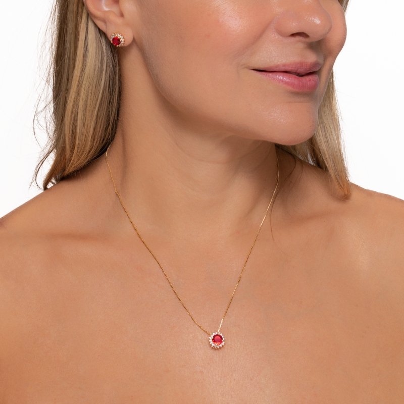 Conjunto Veneziana Pingente Redondo 11mm Cravejado 40/45cm