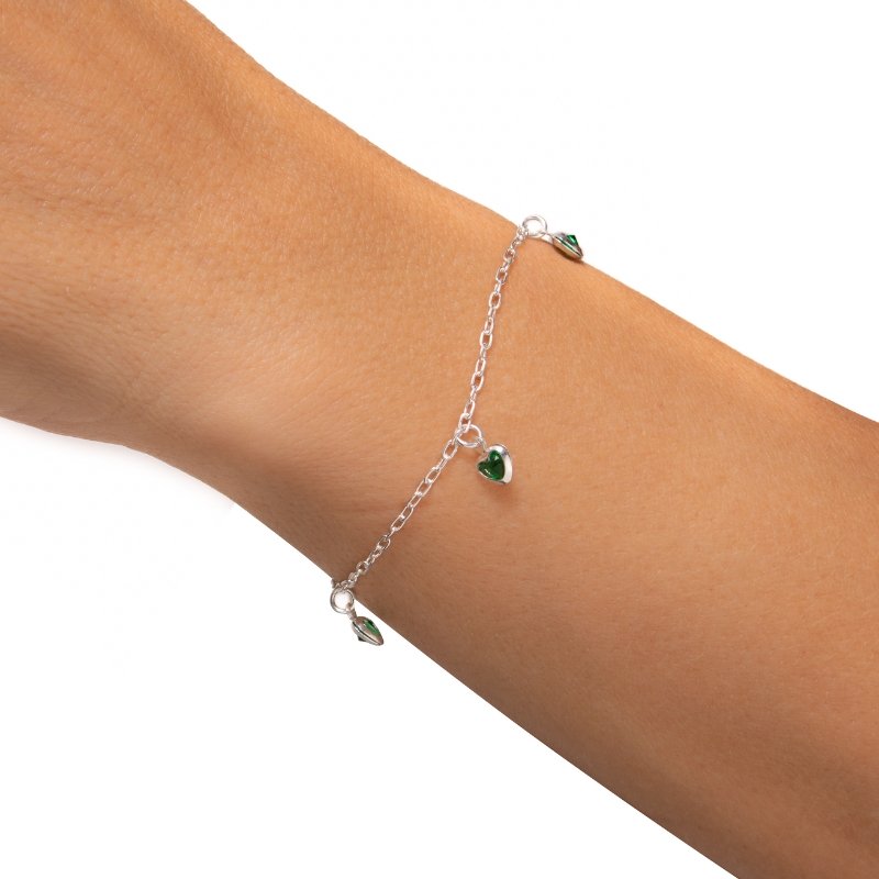 Pulseira Cadeadinho Com 5 Coração Em Zircônias Prata 925 -cs