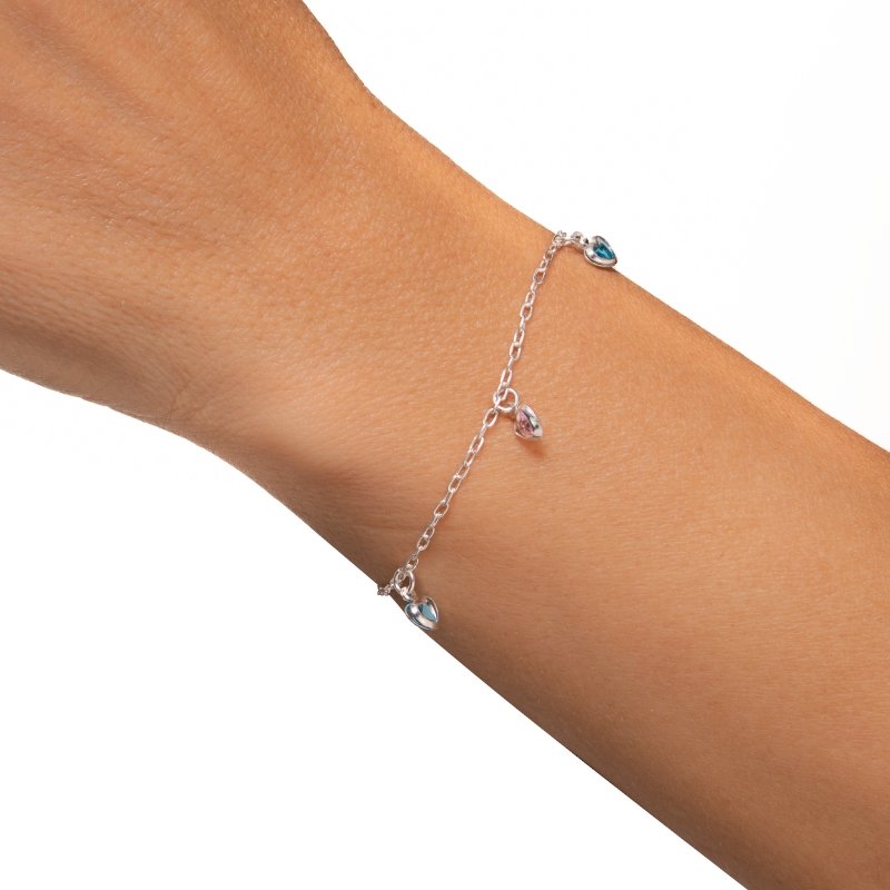 Pulseira Cadeadinho Com 5 Coração Em Zircônias Prata 925 -cs