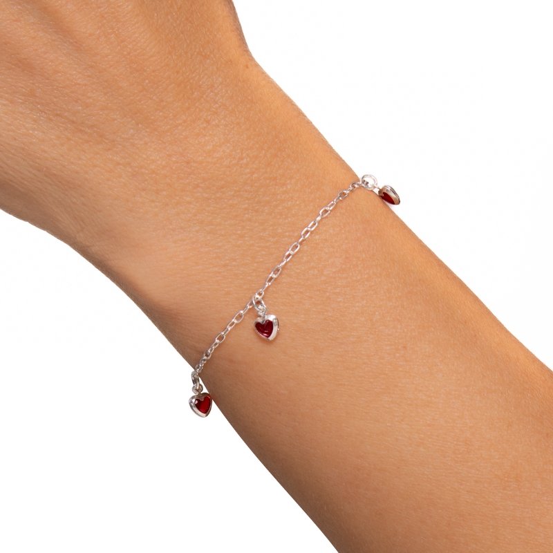 Pulseira Cadeadinho Com 5 Coração Em Zircônias Prata 925 -cs