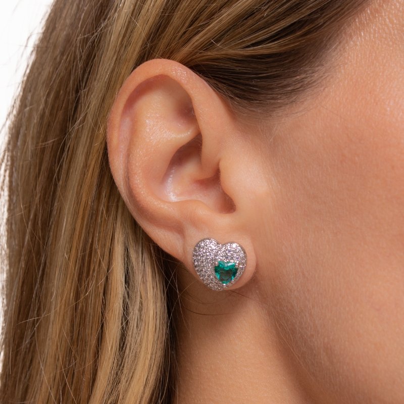 Brinco Coração 14mm Color Cravejado