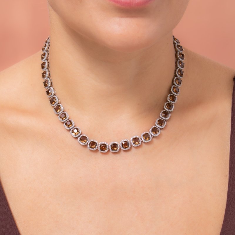 Colar Zircônia 6mm Quadrada Cravejada 45cm