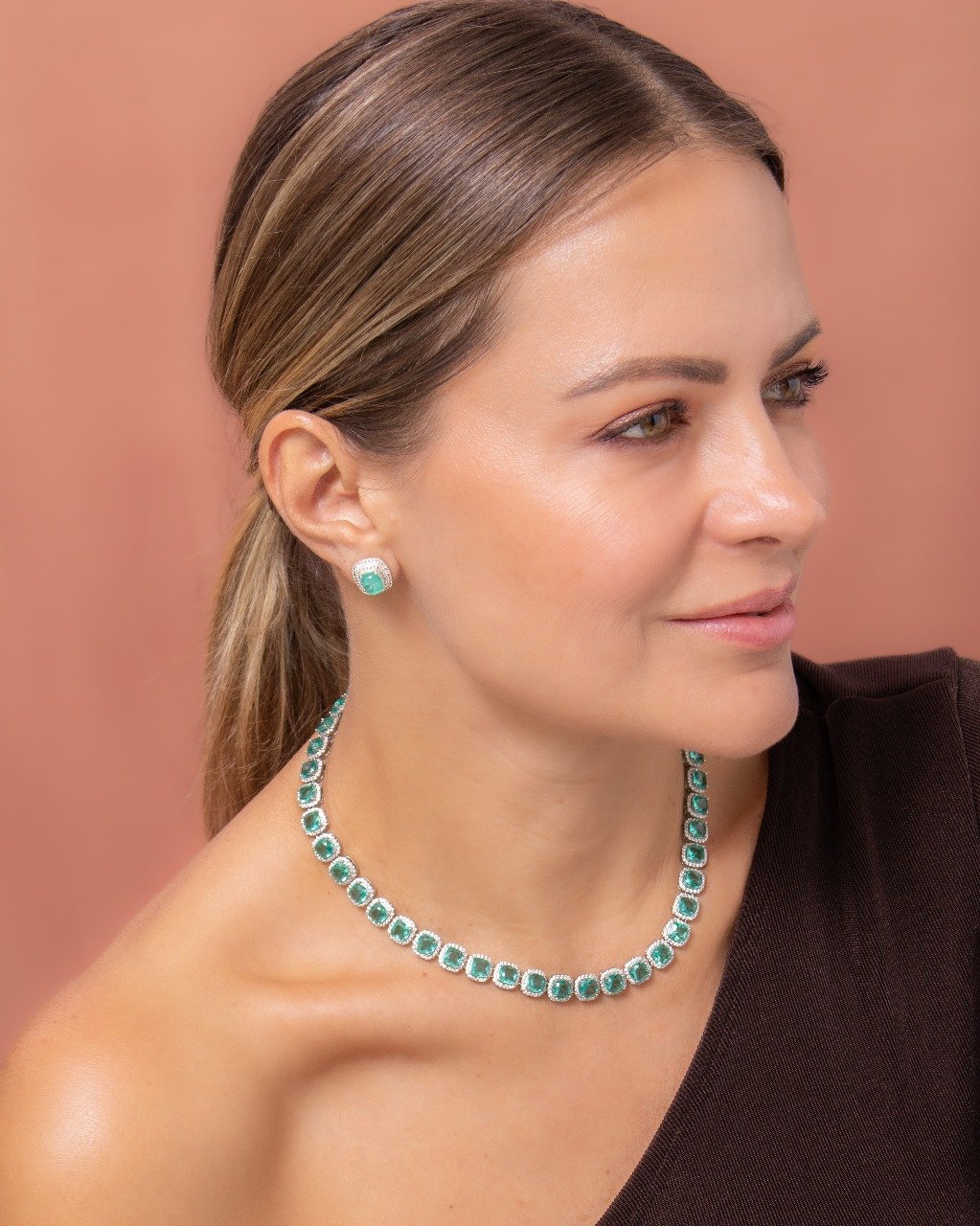 Colar Zircônia 6mm Quadrada Cravejada 45cm