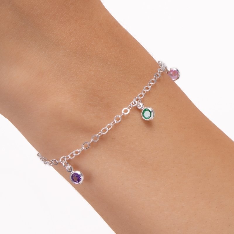 Pulseira Cadeadinho Com 5 Zircônias Color Prata 925-cs