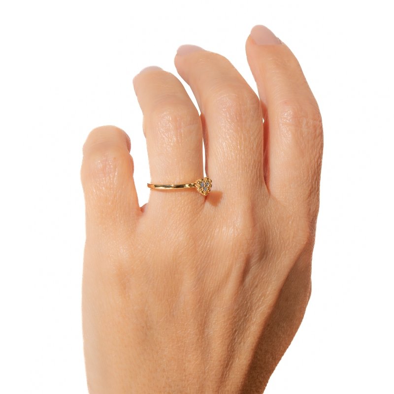 Anel Solitário Coração Com Zircônias