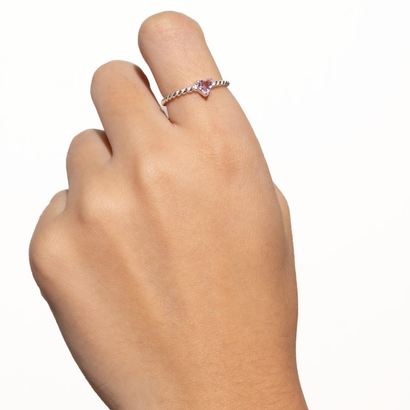 Anel Torcido Coração Com Zircônia Prata 925-cs