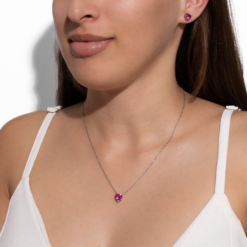 Conjunto Coração 8mm Com Zircônia 40/45cm Platina