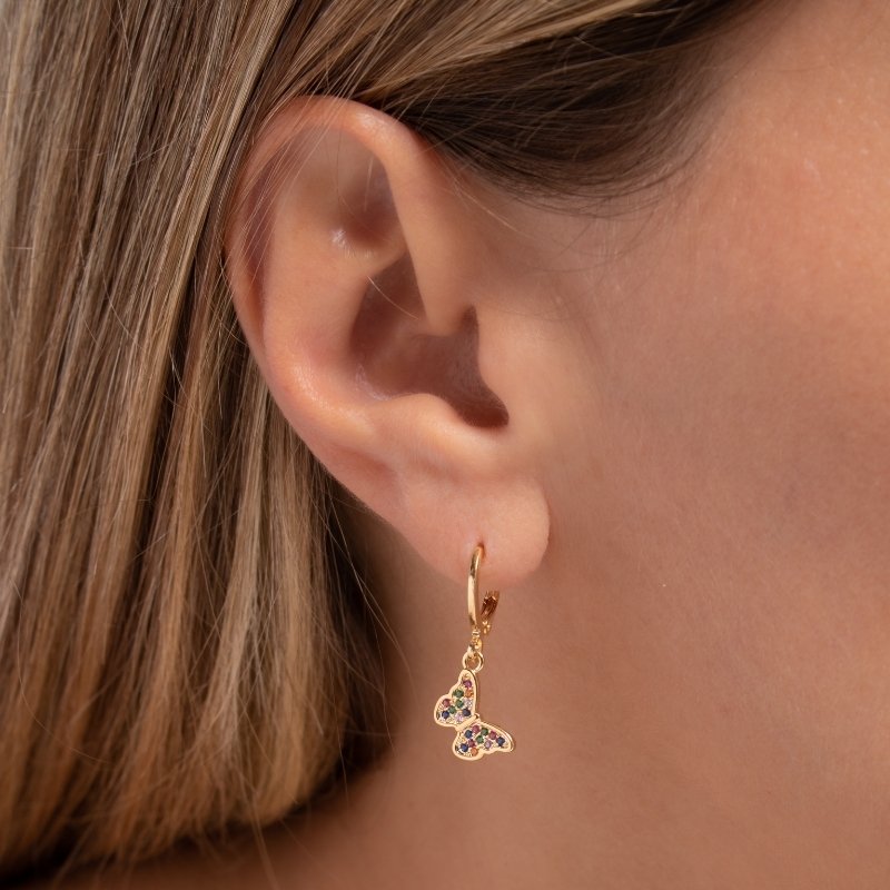 Brinco Articulado Borboleta Cravejada 13mm