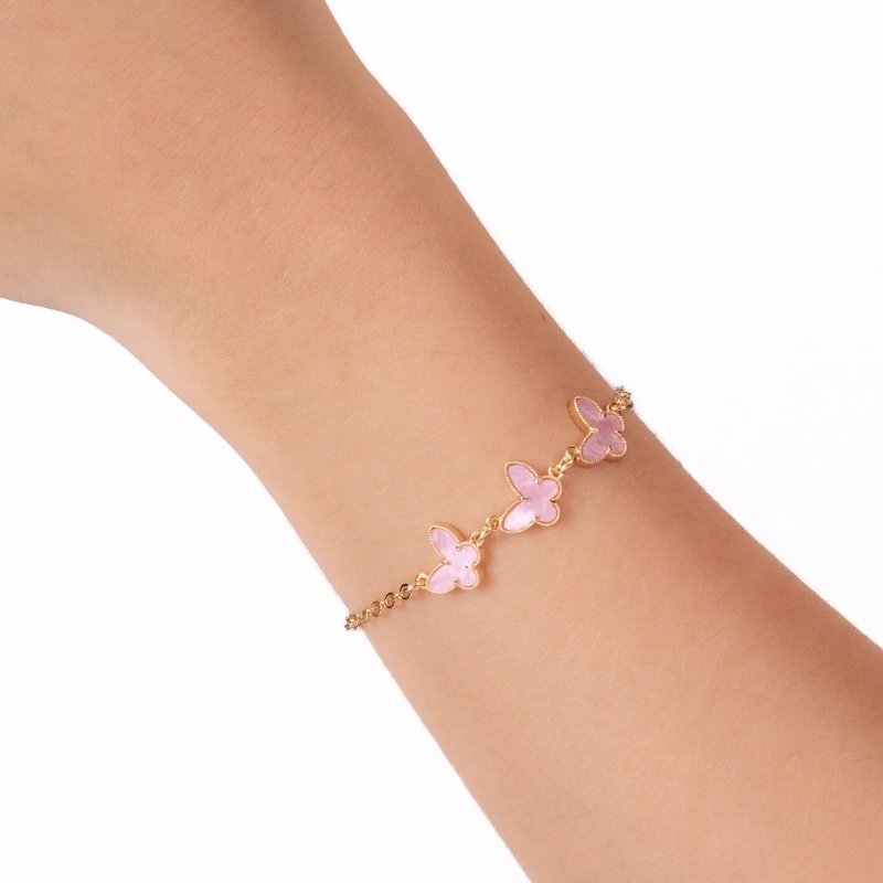 Pulseira Cadeadinho Com 3 Borboletas