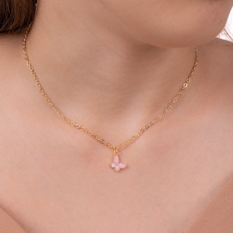 Colar Cadeadinho Pingente Borboleta 30/40cm