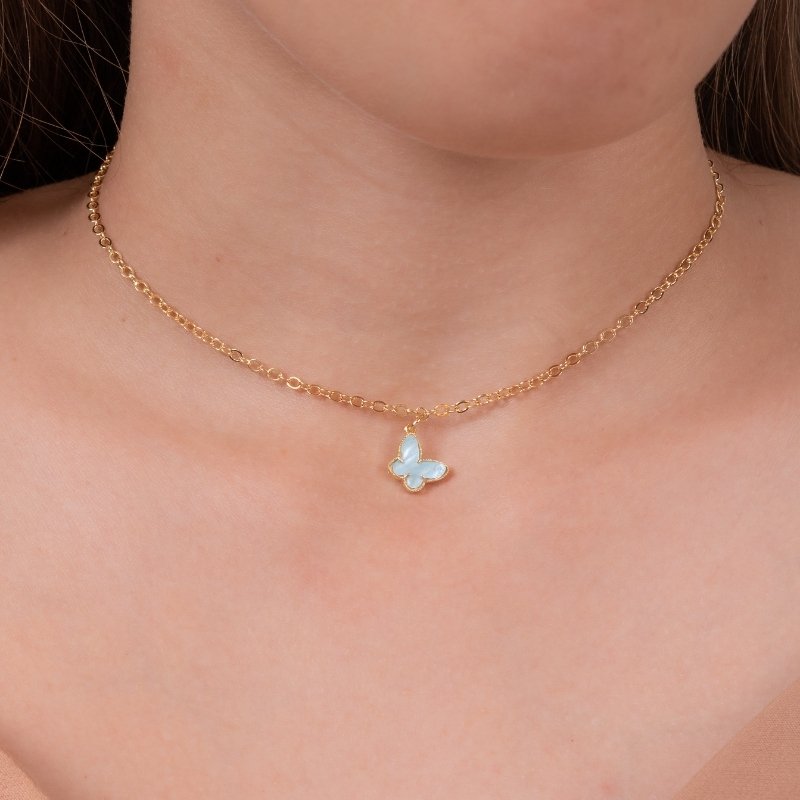 Colar Cadeadinho Pingente Borboleta 30/40cm
