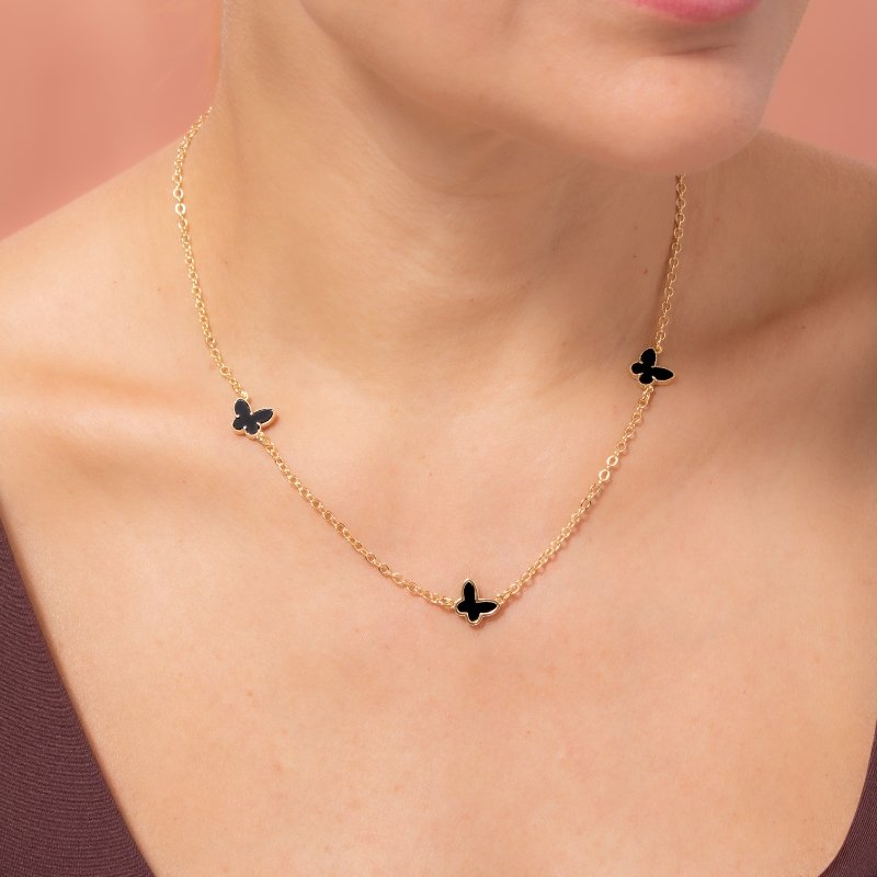 Colar Cadeadinho Com 3 Borboletas 40/45cm