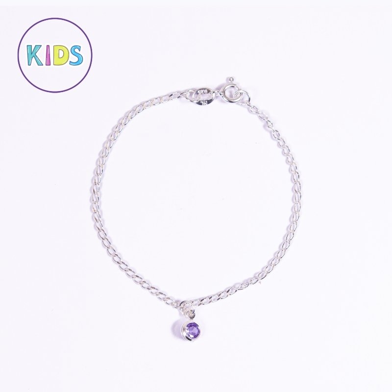 Pulseira Infantil Elo Grume Com Zircônia Prata 925-cs