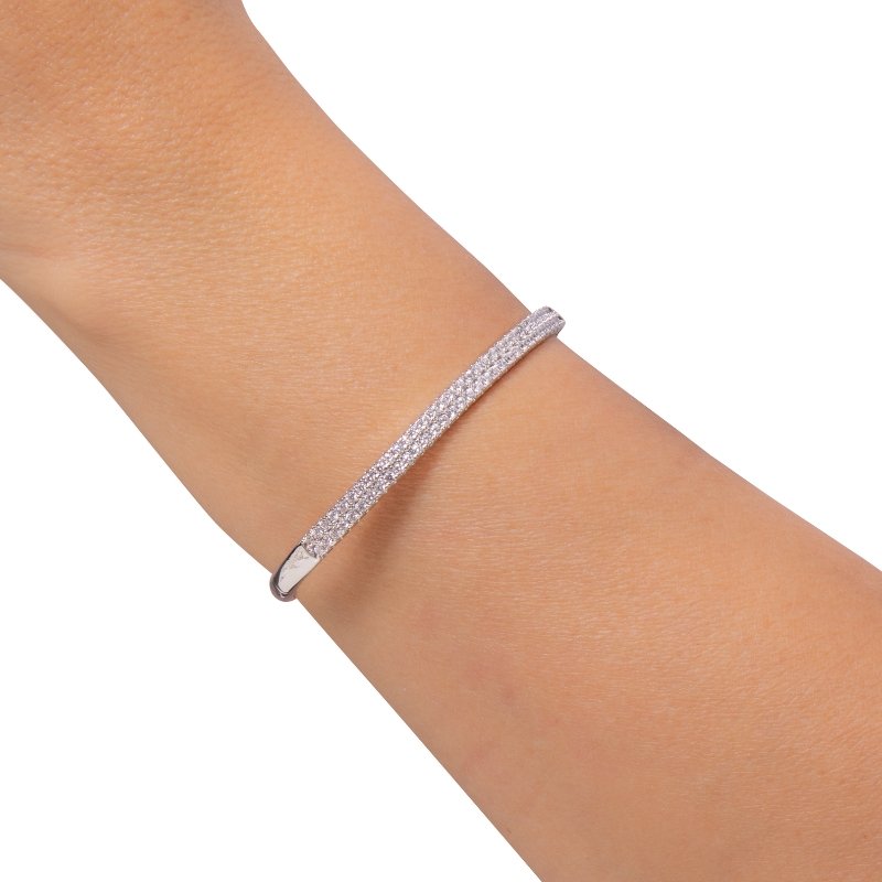Bracelete Oval Cravejado 2 Fileiras Em Zircônia