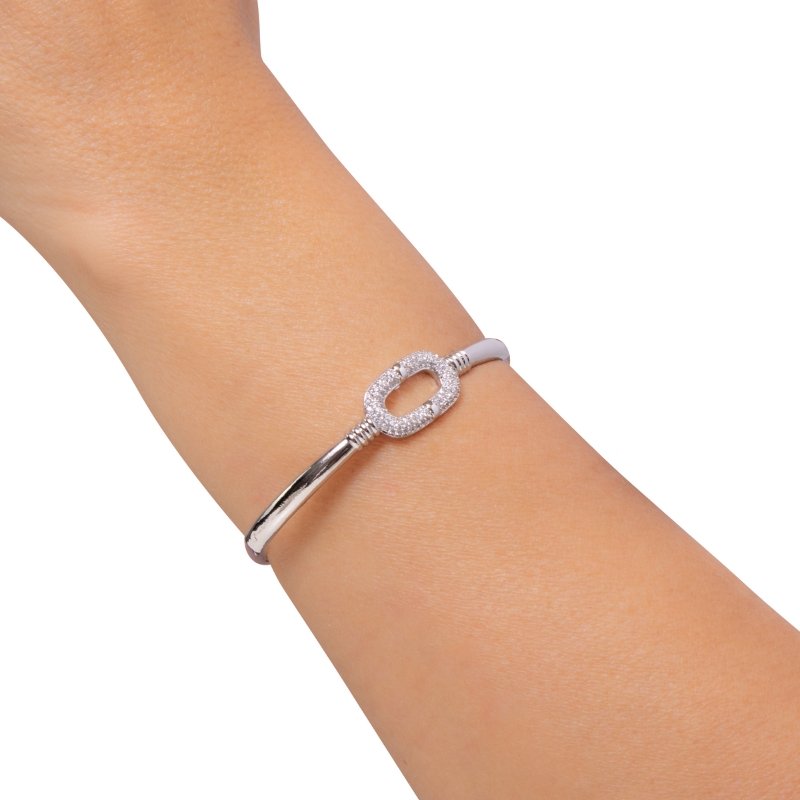 Bracelete Elo Oval Cravejado Em Zircônia