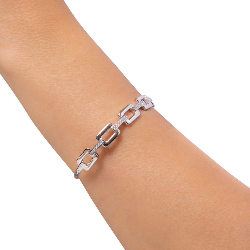 Bracelete Elos Retangulo E Zircônia