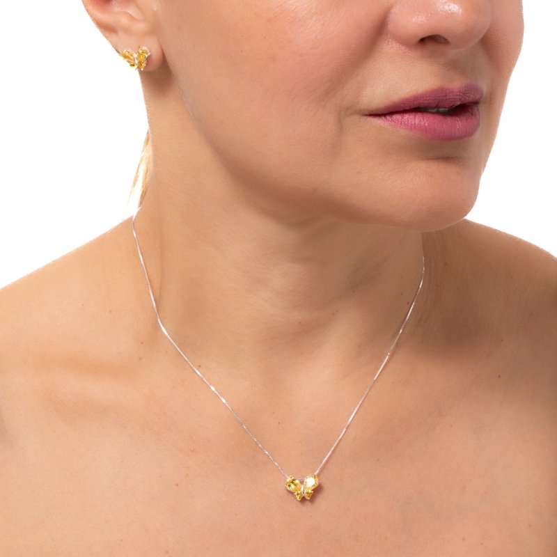 Conjunto Veneziana Borboleta Com Zircônias 45cm Prata 925/cs