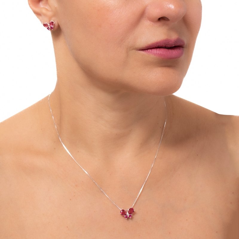 Conjunto Veneziana Borboleta Com Zircônias 45cm Prata 925/cs