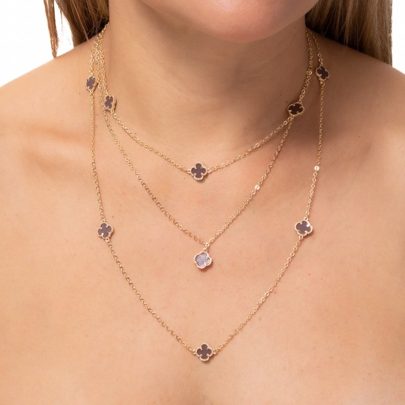 Colar Cadeadinho Com 3 Trevos 13mm 30/40cm